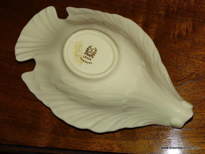 (DR) LENOX; 3 PCS. OF LENOX- DOVE SHAPED CANDY DISH, PR. OF 3 IN CANDLEHOLDERS, 10 IN LONG BOWL WITH
