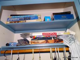 (HALL) CLOSET LOT; LOT INCLUDES BOARD GAMES- JEOPARDY, MONOPOLY, TRIVIA PURSUIT, POKER PARTY, ETC.