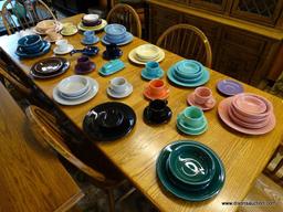 (R1) LOT OF MARKED FIESTAWARE; 77 PIECE LOT OF MULTI-COLORED, CERAMIC, MARKED FIESTAWARE TO INCLUDE