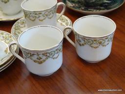 (R1) TEA CUPS AND SAUCERS; 14 PIECE LOT TO INCLUDE A SET OF 6 POPE-GOSSER CHINA TEA CUPS W/ SAUCERS