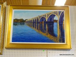 "CSX A-LINE RAILWAY BRIDGE" FRAMED OIL PAINTING BY ROBERT SESCO; THIS IS ANOTHER IN MY SERIES OF