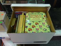 BOX LOT OF ASSORTED BOOKS; INCLUDES "HOLIDAYS IN CROSS STITCH 1987", "EXECUTIVE PRIVILEGE" BY
