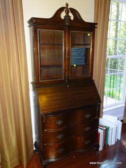 (LIBRARY) VINTAGE SECRETARY; MAHOGANY BALL AND CLAW GOVERNOR WINTHROP STYLE SECRETARY WITH