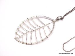 NATIVE AMERICAN ARTISAN, STERLING SILVER BIRCH LEAF PENDANT NECKLACE. FEATURES DELICATELY WRAPPED