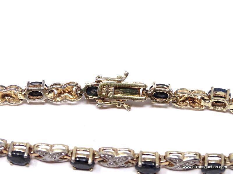 BEAUTIFUL STERLING SILVER, DIAMOND, AND SAPPHIRE TENNIS BRACELET. FEATURES ALTERNATING "XO" DIAMOND