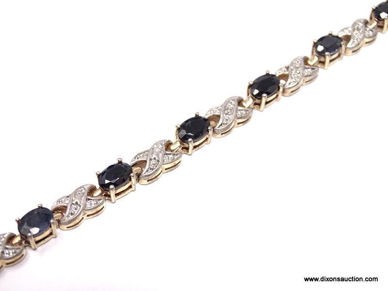 BEAUTIFUL STERLING SILVER, DIAMOND, AND SAPPHIRE TENNIS BRACELET. FEATURES ALTERNATING "XO" DIAMOND