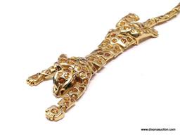 VINTAGE ARTICULATED LEOPARD SHOULDER DRAPE BROOCH/PIN . FEATURES A RICH GOLD TONE BODY, WITH
