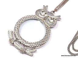FABULOUS SILVER TONE OWL MAGNIFYING GLASS/JEWELRY LOUPE PENDANT NECKLACE. PRACTICAL AND VERSATILE,