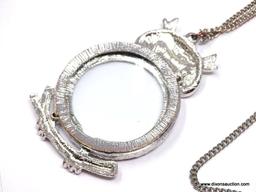 FABULOUS SILVER TONE OWL MAGNIFYING GLASS/JEWELRY LOUPE PENDANT NECKLACE. PRACTICAL AND VERSATILE,