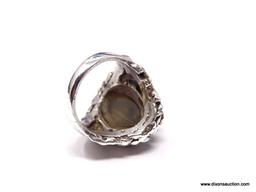 STUNNING FREE FORM CAST STERLING SILVER STATEMENT RING, SET WITH A HUGE 20MM X 16MM LABRADORITE