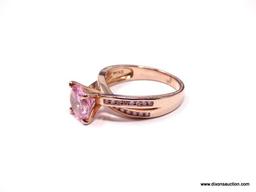 DESIGNER SIGNED, PAJ, 24K GOLD VERMEIL OVER STERLING SILVER PINK MORGANITE GEMSTONE RING. THE CENTER