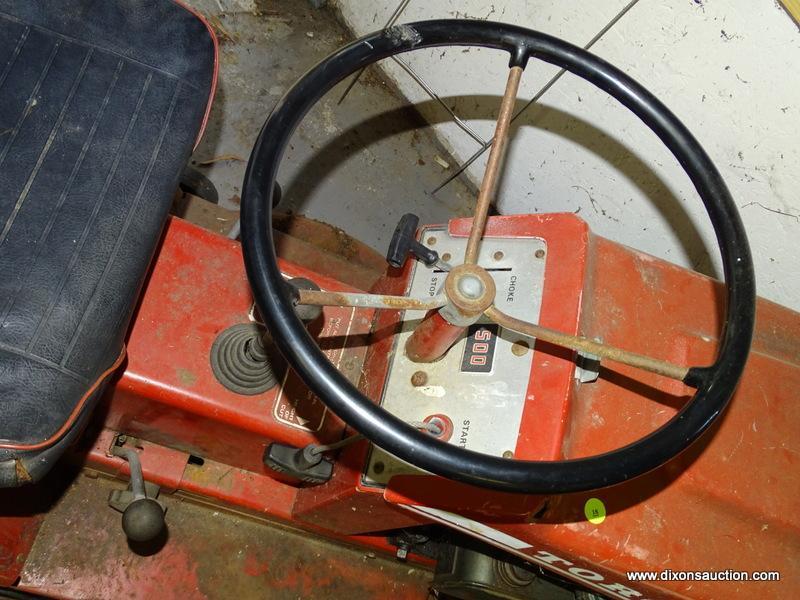 (GARAGE) RIDING MOWER; VINTAGE TORO 500 24 IN CUT RIDING MOWER- CHAIN DRIVE, PULL CORD START THAT