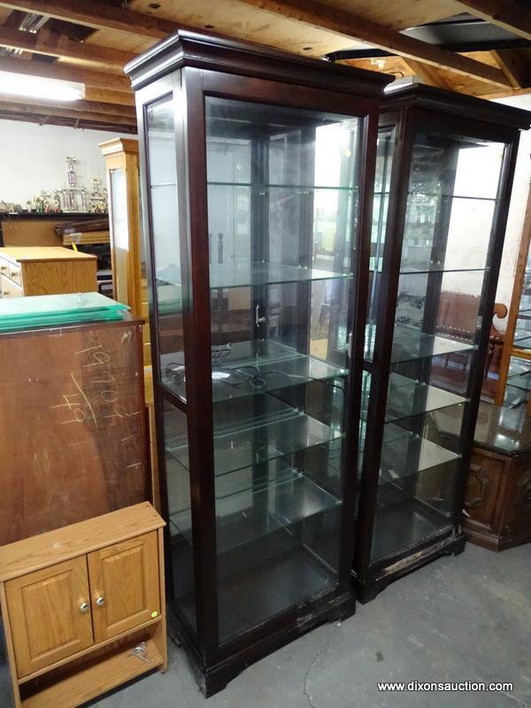 (GARAGE) DISPLAY CASE; ONE OF A PAIR OF CHERRY DISPLAY CASES, WITH BEVELED GLASS SLIDING DOOR, 2