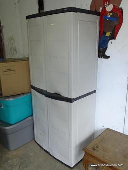 (GARAGE) STORAGE CABINET; VINYL 2 DOOR STORAGE CABINET- 30 IN X 18 IN X 70 IN