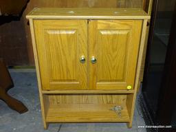 (GARAGE) MEDICINE CABINET; OAK MEDICINE CABINET- 19 IN X 6 IN X 25 IN