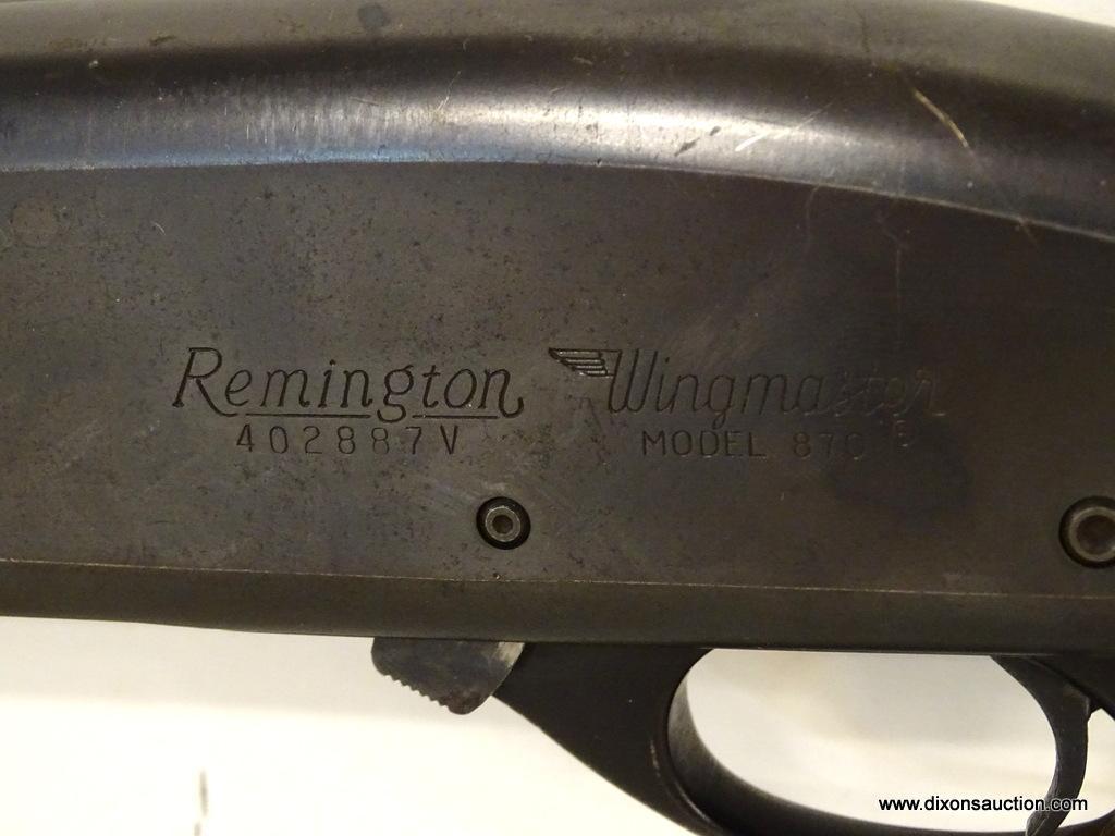 REMINGTON 12 GAUGE PUMP ACTION MODEL 870 WINGMASTER. SERIAL # 402887V. STOCK HAS BEEN REPAIRED.