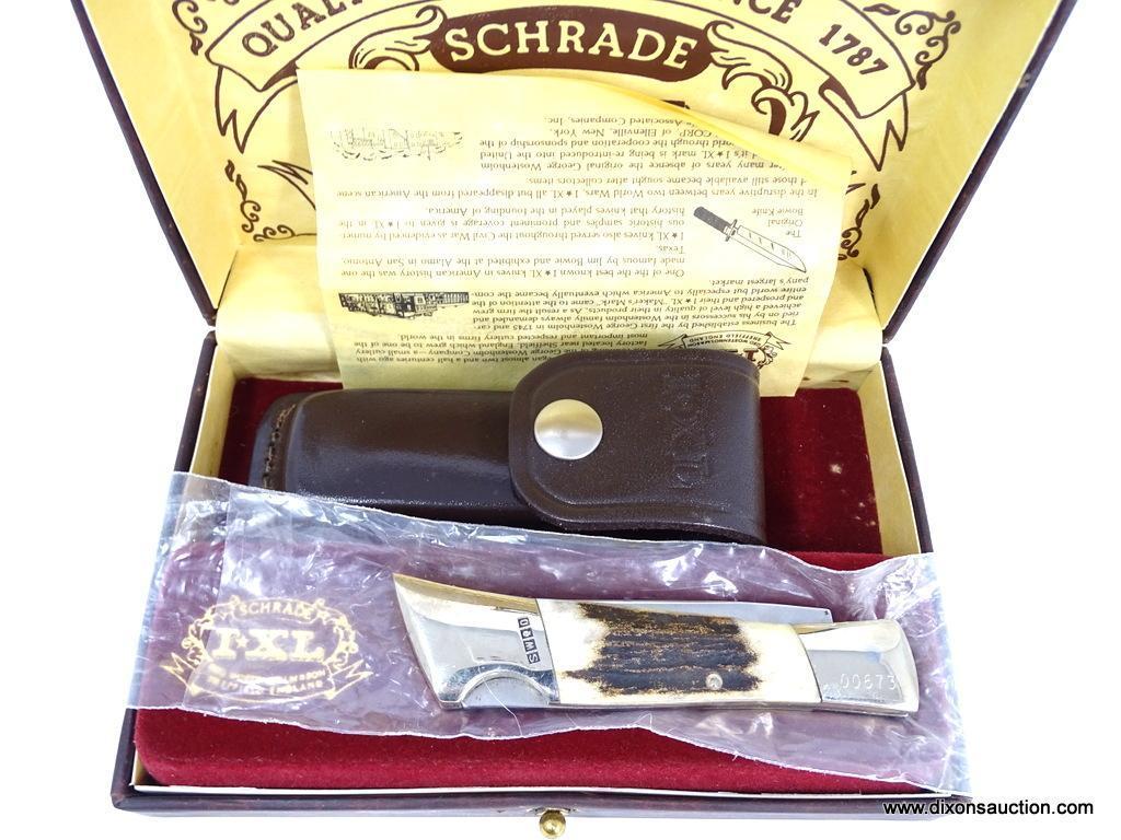 SCHRADE WOSTENHOLM I-XL 4 1/8" CLOSED BLADE NO. GS 30 LOCKBACK KNIFE WITH GENUINE STAG HORN HANDLE.