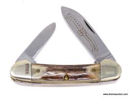 SCHRADE WOSTENHOLM I-XL 3 5/8" CLOSED BLADE NO. GS 50 KNIFE WITH CANOE PATTERN GENUINE INDIA STAG