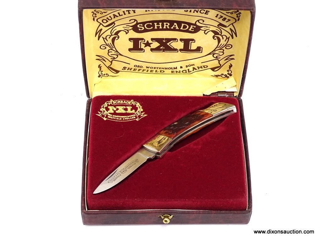 SCHRADE WOSTENHOLM I-XL 3 1/8" CLOSED BLADE NO. BS 20 KNIFE WITH NATURAL POLISHED BONE HANDLE. COMES