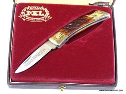 SCHRADE WOSTENHOLM I-XL 3 1/8" CLOSED BLADE NO. BS 20 KNIFE WITH NATURAL POLISHED BONE HANDLE. COMES