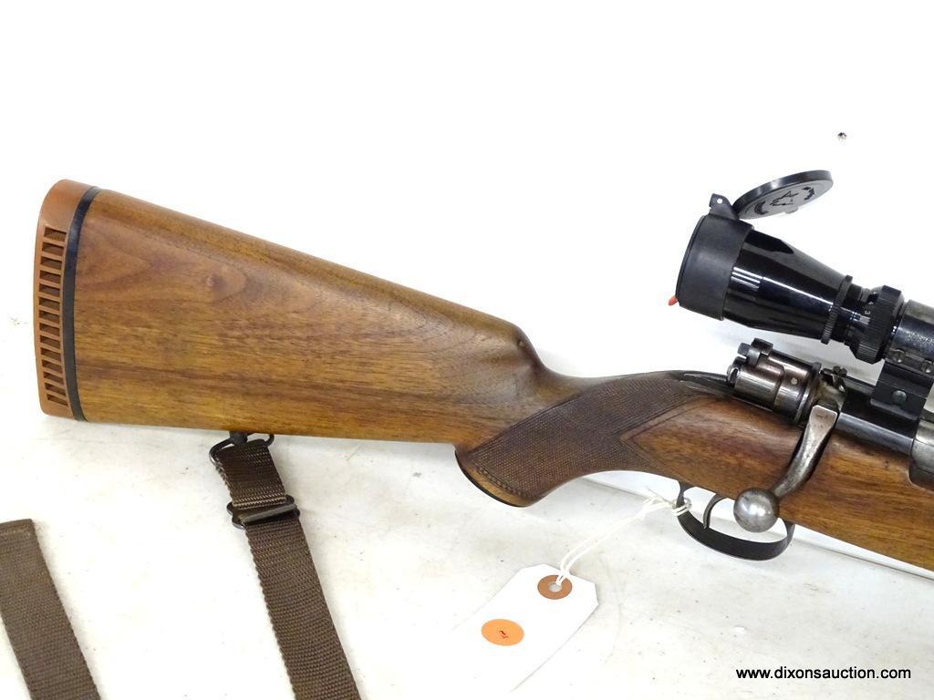 BELGIUM MAUSER BOLT ACTION .30-06 CALIBER WITH DETAILED STOCK. SERIAL #27327. COMES WITH LEUPOLD 3X9