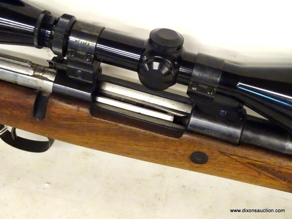 BELGIUM MAUSER BOLT ACTION .30-06 CALIBER WITH DETAILED STOCK. SERIAL #27327. COMES WITH LEUPOLD 3X9