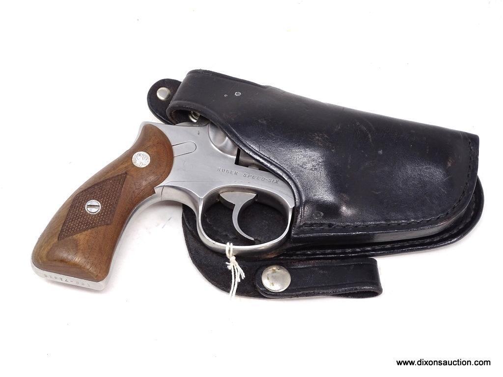 RUGER SPEED SIX .357 MAGNUM CAL SNUB-NOSE REVOLVER. SERIAL # 159-71415. COMES WITH A BLACK LEATHER