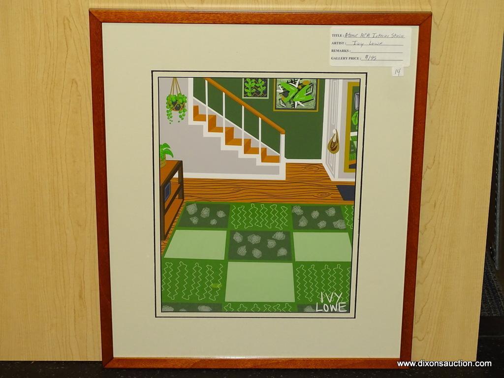 ATOMIC MID CENTURY MODERN INTERIOR STAIRS GICLEE BY IVY LOWE. MEASURES 17" X 20".