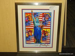 GOD BLESS AMERICA GICLEE BY PETER MAX. MEASURES 21 3/4" X 27".