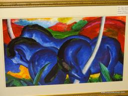 BLUE HORSES GICLEE BY MARC FRANZ. MEASURES 33 1/4" X 22 1/4".