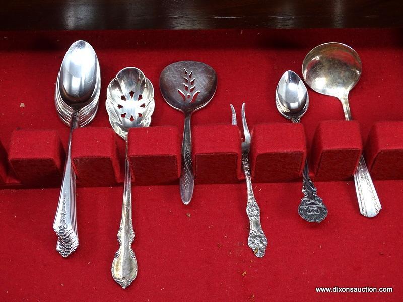 44 PC. GORHAM STERLING SILVER "CAMELLIA" PATTERN FLATWARE SET WITH WOODEN LIFT TOP ONE DRAWER