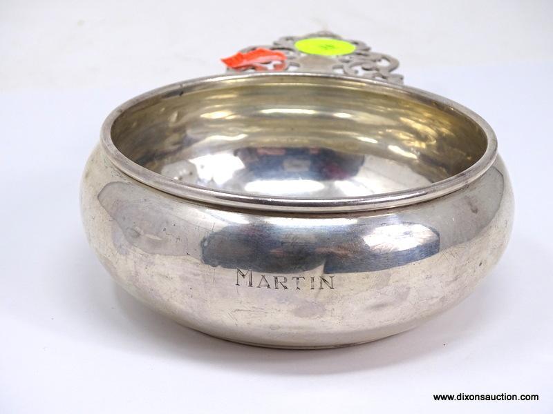PREISMER STERLING SILVER #179 PORRINGER BABY BOWL WITH KEYHOLE HANDLE. MEASURES APPROX. 6" FROM