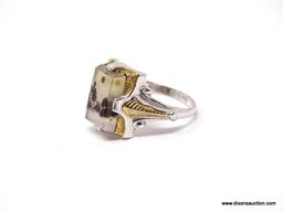 RARE ART DECO 12K YELLOW GOLD FILLED AND STERLING SILVER, SIGNED "OSBEE" LADIES' RING, SET WITH A