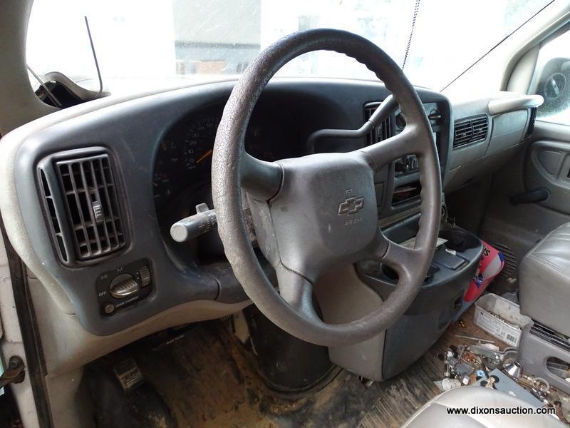 1999 GMC 1500 VAN. INSIDE CAGE IN BACK. VIN-1GCFG15W0X1118448. RIPPED INTERIOR. HEAVILY USED WORK