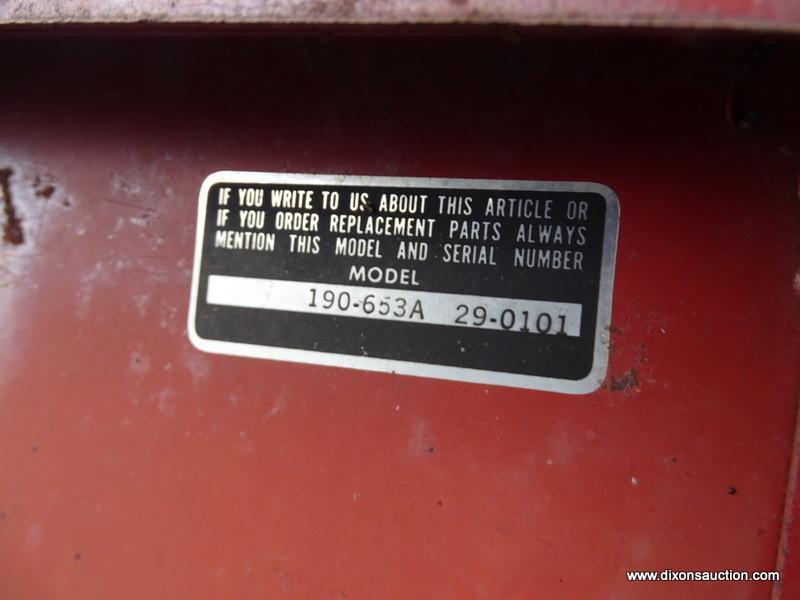 AGRI-FAB RED METAL UTILITY CART/PULL BEHIND TRAILER. MODEL #190-653A. MEASURES 48" X 29" X 12".