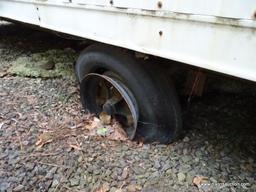 WHITE CONTRACTOR OFFICE TRAILER. RUSTED. PLEASE PREVIEW FOR CONDITION. COME PREPARED TO MOVE IT.