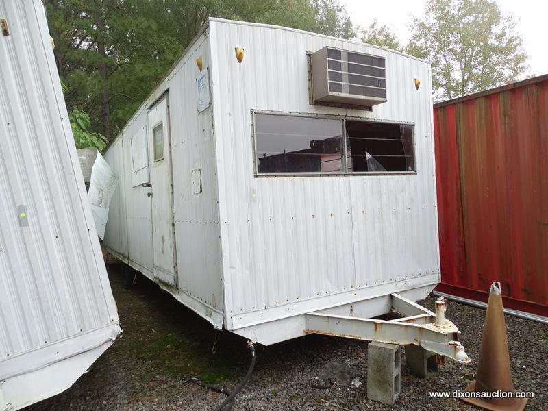 WHITE CONTRACTOR OFFICE TRAILER. RUSTED. PLEASE PREVIEW FOR CONDITION. COME PREPARED TO MOVE IT.