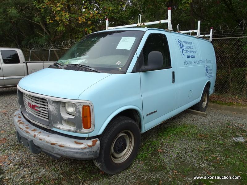 2002 GMC SAVANA 3500 VAN. MILES. ROOF RACKS, AND CAGE IN BACK WITH DOOR. VIN-GTHG35R421207513.