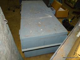 HEAVY DUTY METAL ROLLING JOB BOX. HAS RUST, DENTING, AND HEAVILY USED. MEASURES 60" X 26" X 26".