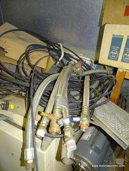 LOT ON TOP OF FRIDGE. INCLUDES HOSES, WIRING AND WELDING RODS.