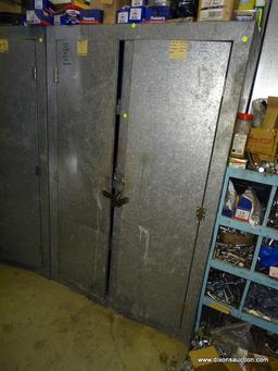 GALVANIZED STEEL INDUSTRIAL STORAGE CABINET. HAS 2 LOCKING DOORS THAT OPEN TO 3 INTERNAL SHELVES.