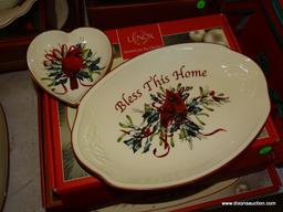 (LR) LENOX SERVING PIECES; 5 LENOX AMERICAN BY DESIGN WINTER GREETINGS SERVING PIECES- 14 IN