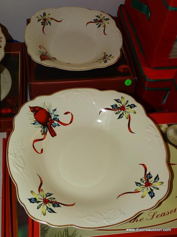 (LR) LENOX SERVING PIECES;; 4 LENOX AMERICAN BY DESIGN WINTER GREETINGS 11 IN. SERVING BOWLS- 2 NEW