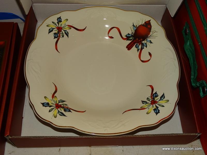 (LR) LENOX SERVING PIECES;; 4 LENOX AMERICAN BY DESIGN WINTER GREETINGS 11 IN. SERVING BOWLS- 2 NEW