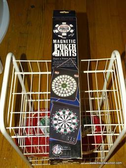 (LR) MISCELL. LOT; LOT INCLUDES METAL 3 SHELF STORAGE RACK- 14 IN X 10 IN X 25 IN, MAGNETIC POKER