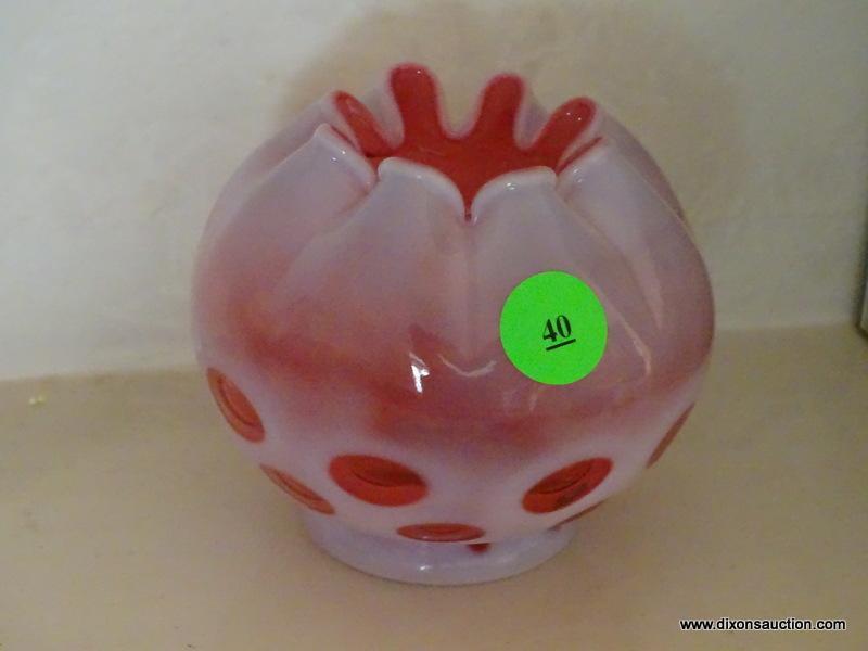 (LR) FENTON GLASS; 2 PCS. OF FENTON CRANBERRY AND OPALESCENT THUMBPRINT PATTERN- ROSE BOWL- 4 IN H