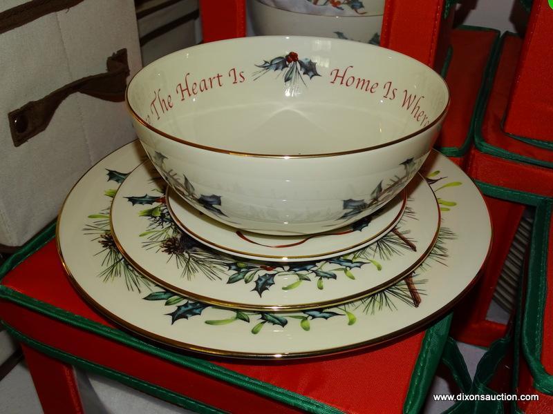 (LR) LENOX CHINA; LOT OF LENOX CHRISTMAS CHINA IN THE AMERICAN HOME COLLECTION- WINTER GREETINGS- 14