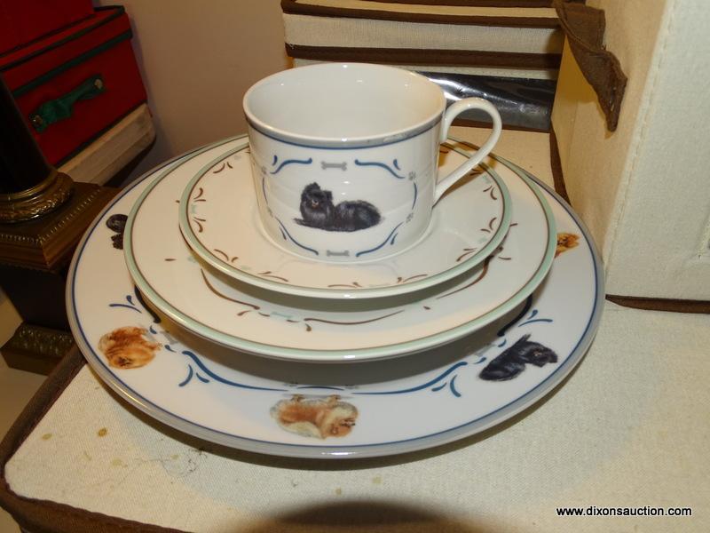 (LR) SET OF DANBURY MINT CHINA; SET OF DANBURY MINT CHINA IN THE POMERANIAN DOG PATTERN IN CLOTH