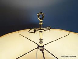 (LR) LAMP; BRASS AND METAL COLUMN LAMP WITH PAPER SHADE-36 IN H