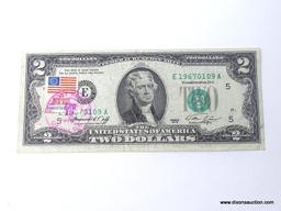 1976 TWO DOLLAR BICENTENNIAL NOTE WITH STAMP